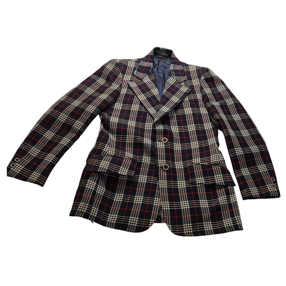 Richman Brothers Sportsman Knits Vintage Men's Plaid Blazer Navy Red White 20x31
